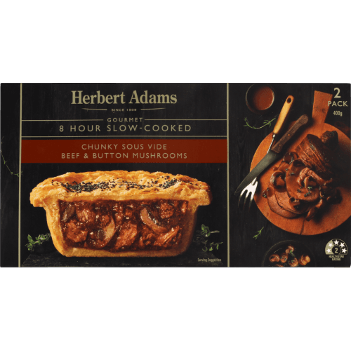 Herbert Adams Gourmet 8 Hour Slow Cooked Chunky Sous Vide Beef & Button Mushroom Pies