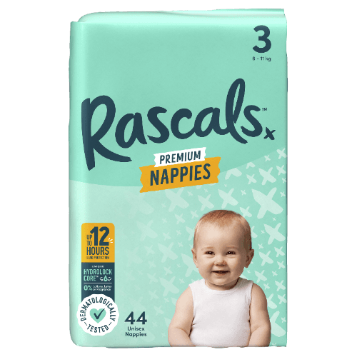 Rascals Premium Nappies Unisex Size 3 6-11kg Crawler