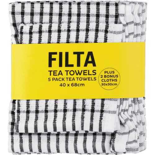 Filta Black Tea Towels Plus 2 Dish Cloths