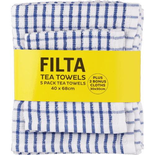 Filta Blue Tea Towels Plus 2 Dish Cloths