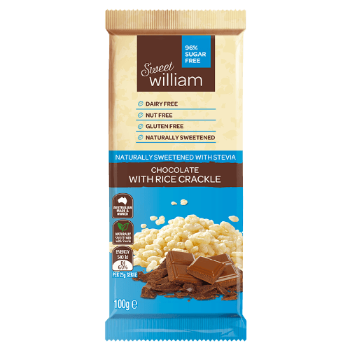 Sweet William No Added Sugar Vegan Rice Crackle Chocolate Block