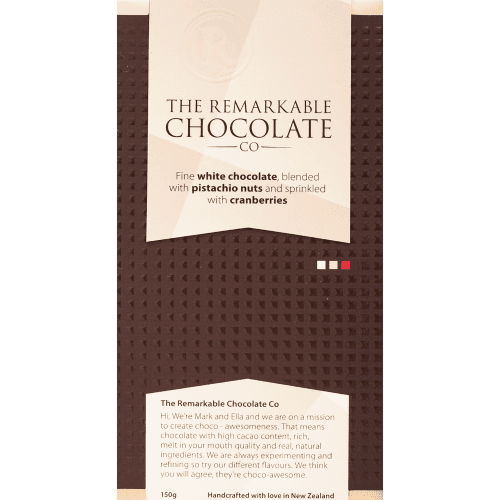 The Remarkable Chocolate Co White Chocolate Pistachio Cranberry Chocolate Block