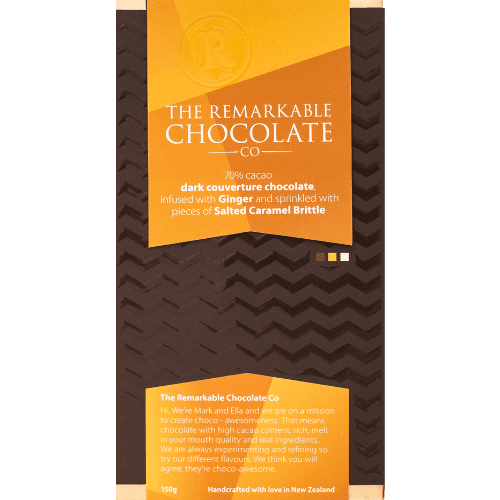 The Remarkable Chocolate Co Dark Couverture Ginger Salted Caramel Brittle Chocolate Block