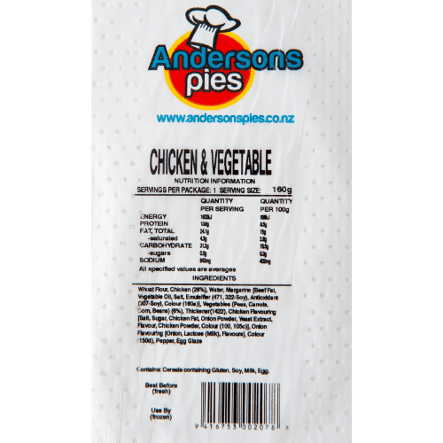 Andersons Pies Chicken & Vegetable Pie 160 g