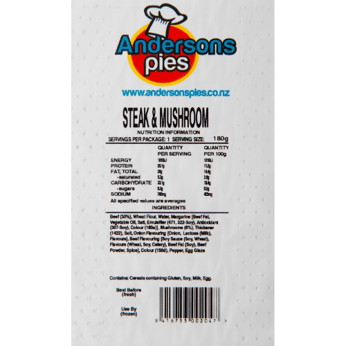 Andersons Pies Steak & Mushroom Pie 180 g