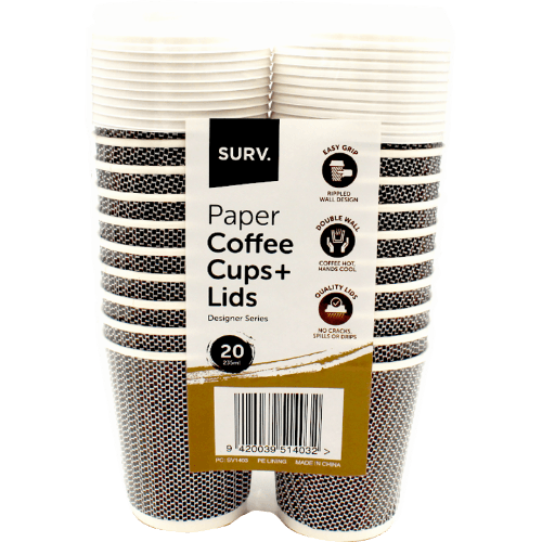 Surv Ripple Wall 8oz Coffee Cups + Lids