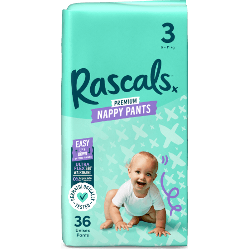Rascals Premium Nappy Pants Unisex Size 3 6-11kg Crawler