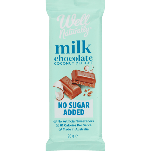 Well Naturally No Sugar Added Coconut Delight Milk Chocolate Block