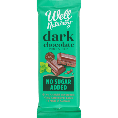 Well Naturally No Sugar Added Mint Crisp Dark Chocolate Block
