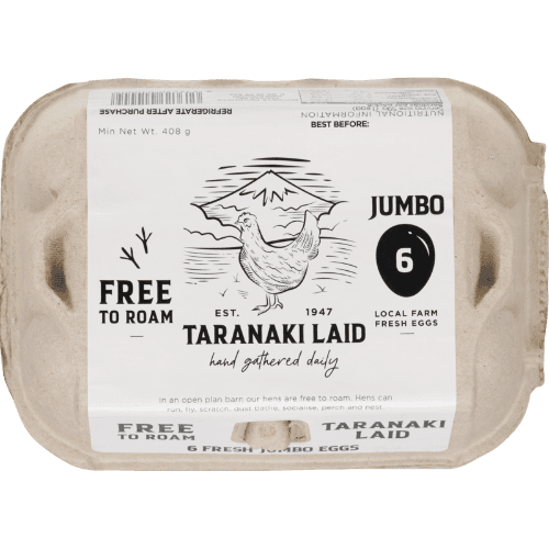 Taranaki Laid Cage Free Jumbo Eggs 6 pack