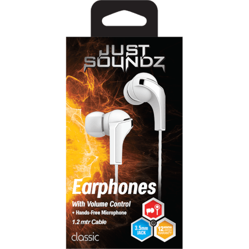 Justsoundz Classic Volume Control Earphones White