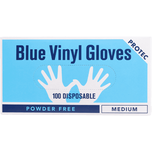 Protec Powder Free Medium Blue Vinyl Gloves