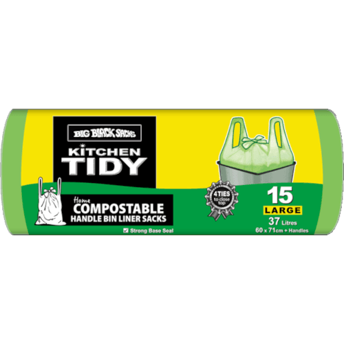 Big Black Sacks Compostable Tie-Top Kitchen Tidy Liners Large 60 x 71cm 37 Litres