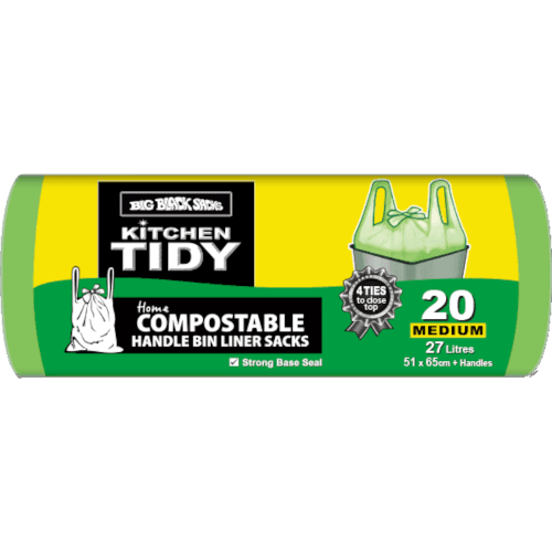 Big Black Sacks Compostable Tie-Top Kitchen Tidy Liners Medium 51 x 65cm 27 Litres