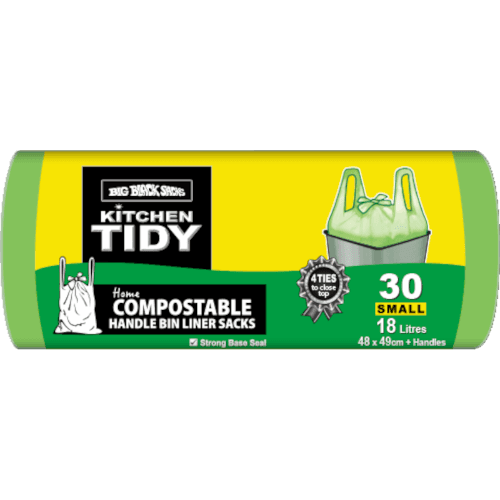 Big Black Sacks Kitchen Tidy Liners Compostable Tie-Tops Small 48 x 49cm 18 Litres