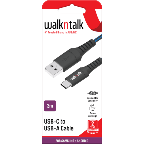 Walkn Talk PWT USB-C To USB-A Braided 3m Cable