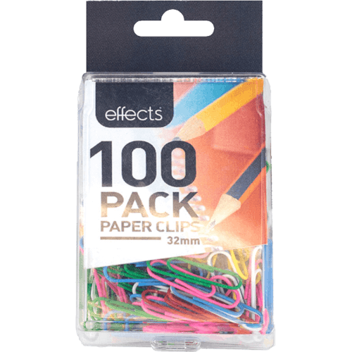 Effects Paper Clips 32mm Coloured 100 pack