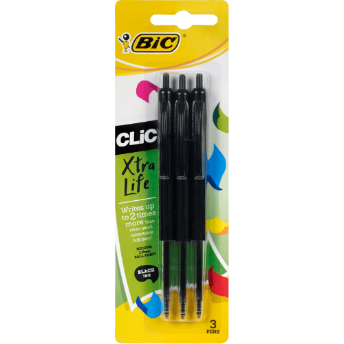 Bic Clic Extra Life Medium Black Retractable Pen