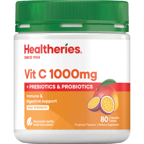Healtheries Vit C 1000mg + Probiotics Tropical Flavour Chewable Tablets