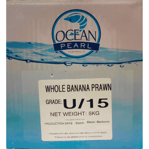 Ocean Pearl Australian Whole Raw Banana Prawns U15 5 kg
