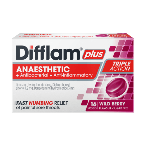 Difflam Plus Wild Berry Flavour Sugar Free Sore Throat Lozenges