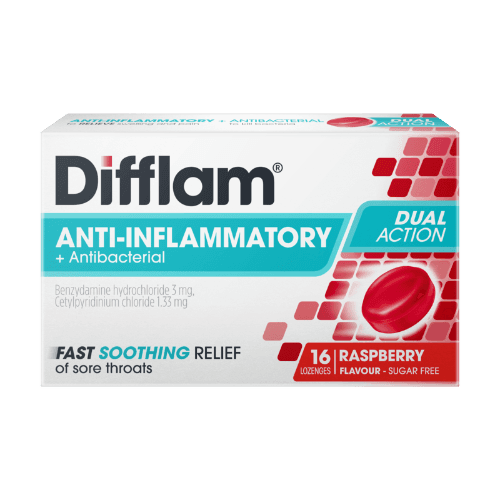 Difflam Raspberry Flavour Sugar Free Sore Throat Lozenges