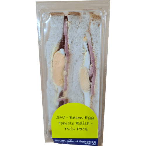 South Island Bakeries Bacon, Egg & Tomato Relish Twin Sandwich