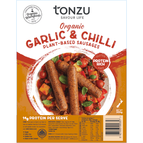 Tonzu Organic Garlic & Chilli Plant-Based Sausages