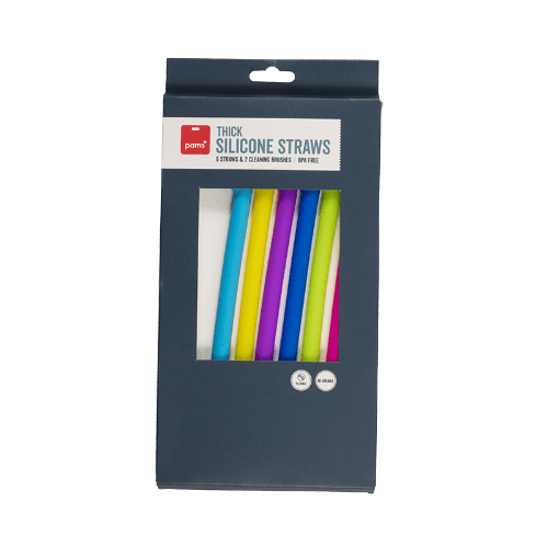 Pams Thick Silicone Straws With Brush 6 each
