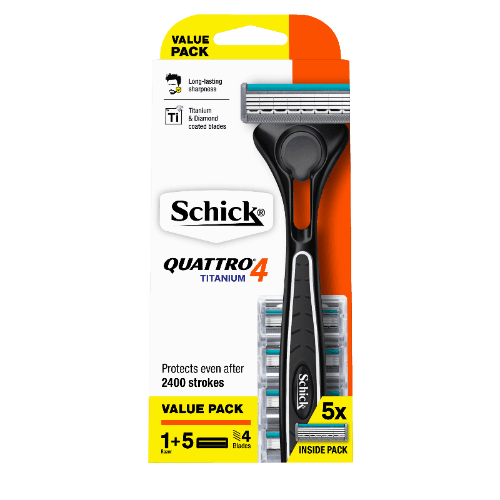 Schick Quattro 4 Titanium Razor Kit + 5 Refills