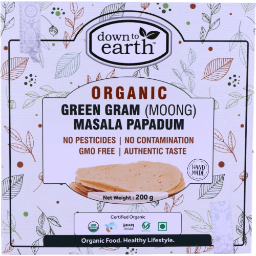 Down to Earth Organic Food Organic Green Gram (Moong) Masala Papadum