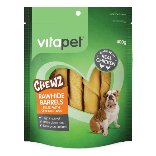 VitaPet Rawhide Barrels With Chicken Liver Chewz Dog Treats
