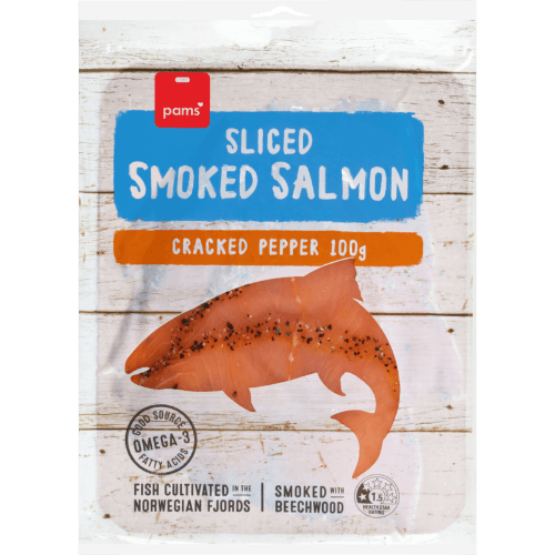 Pams Cracked Pepper Smoked Sliced Salmon 100 g