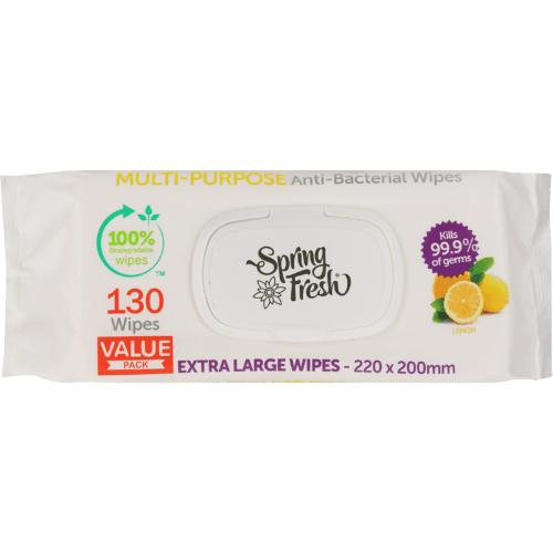 Spring Fresh Lemon Scented Extra Large Multi-Purpose Anti-Bacterial Wipes