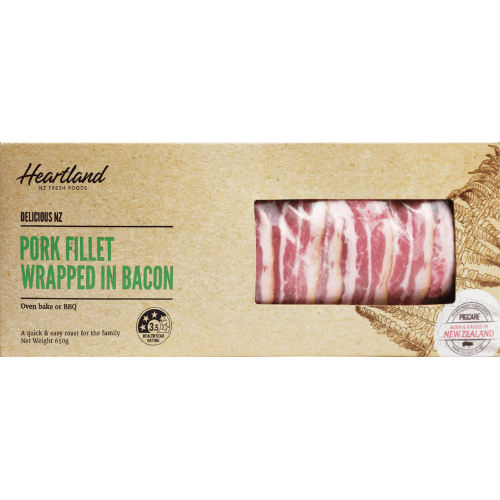 Heartland Delicious NZ Pork Fillet Wrapped In Bacon