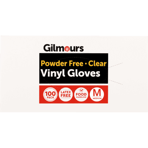 Gilmours Disposable Vinyl Powder Free Gloves Clear Medium