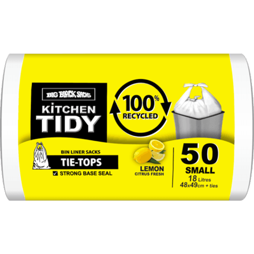 Big Black Sacks Kitchen Tidy Liners Tie Tops Lemon Citrus Fresh Small 48 x 49cm 18 Litres
