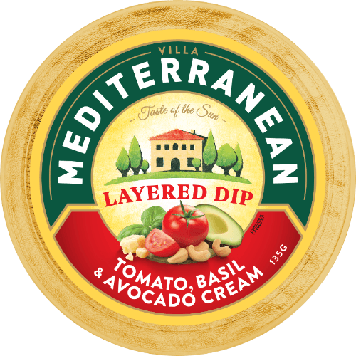 Mediterranean Tomato Basil & Avocado Cream Layered Dip