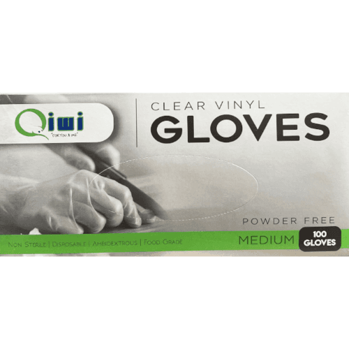 Qiwi Vinyl Clear Powder Free Disposable Gloves Medium