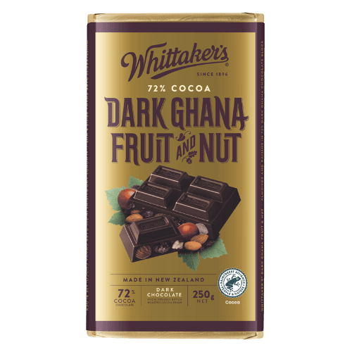 Whittaker's Dark Ghana Fruit And Nut 72% Cocoa Dark Chocolate Block 250 g