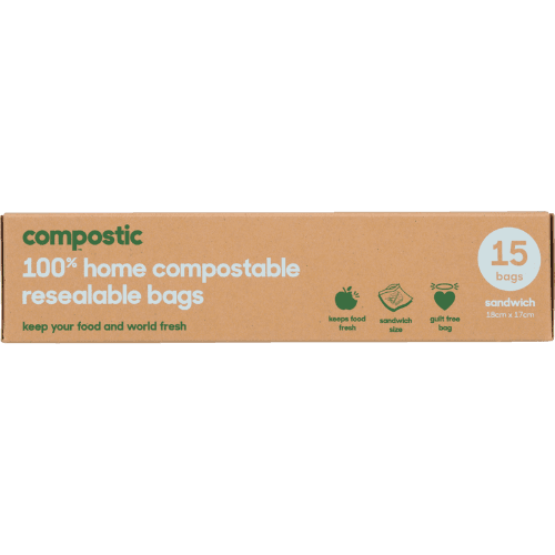 Compostic 100% Home Compostable Resealable 180x170mm Sandwich Bags 15 pack