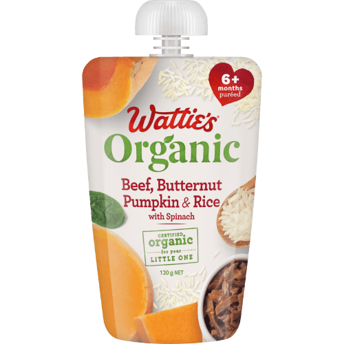 Wattie's Organic Beef Butternut Pumpkin & Rice With Spinach 6+ Months Pureed