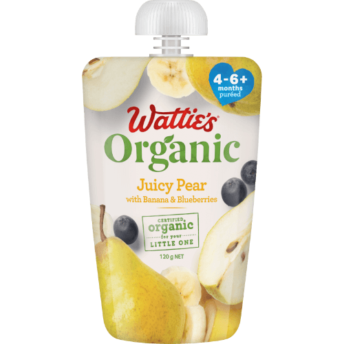 Wattie's Organic Juicy Pear With Banana & Blueberries 4-6+ Months Pureed 120 g