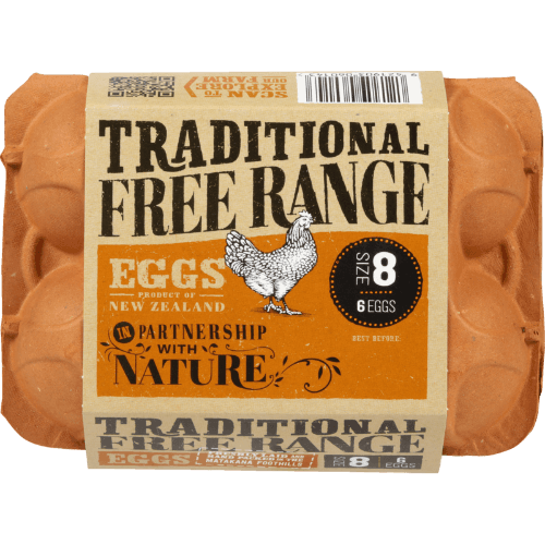 Traditional Free Range Eggs Size 8 Eggs 6 pack