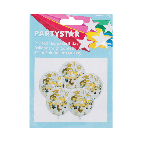 Korbond Partystar Printed Happy Birthday Balloons With Confetti