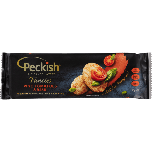 Peckish Fancies Vine Tomatoes & Basil Premium Flavoured Rice Crackers