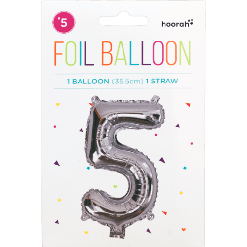 Hoorah Silver Foil Balloon No.5