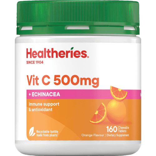 Healtheries Vit C 500mg + Echinacea Orange Flavour Chewable Tablets