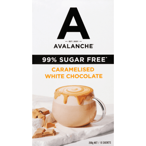 Avalanche 99% Sugar Free Caramelised White Choc Drinking Chocolate Sticks