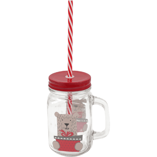 Korbond Oh What Fun Festive Mason Jar With Straw